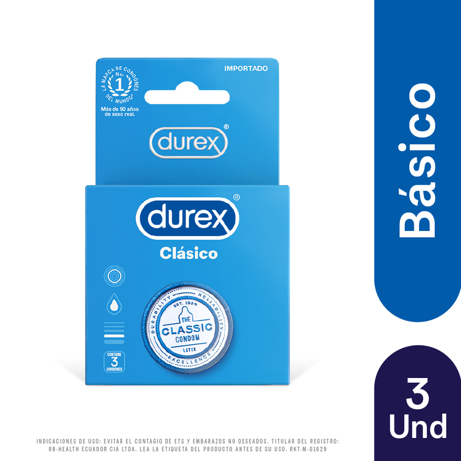 Imagen de  DUREX Condones Clásico 13443 Caja de 3 preservativos