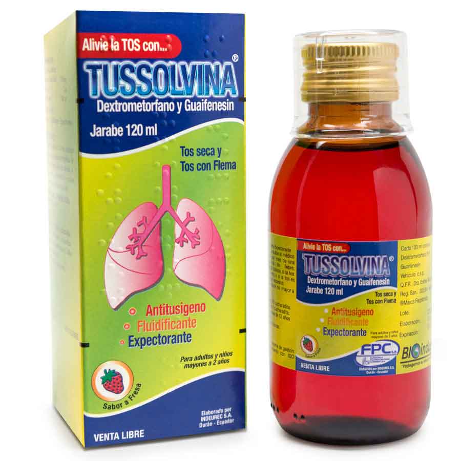 Imagen de  TUSSOLVINA Fresa 10 mg x 100 mg Jarabe 120 ml