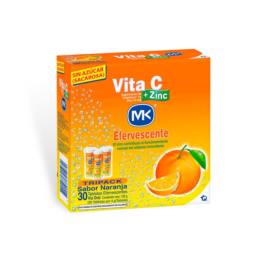 Imagen de  Vitamina C VITA-C Tripack Mandarina 1 g x 10 mg Tableta Efervescente x 30