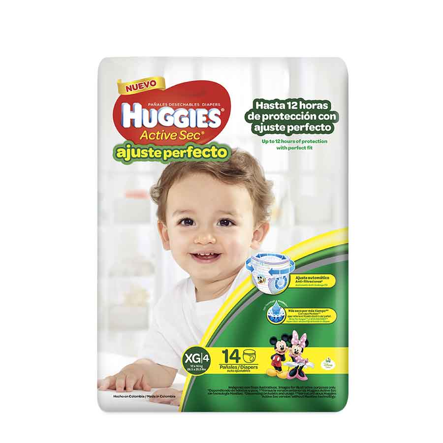 Imagen de Pañal huggies active sec ajuste perfecto x-large 14 unidades