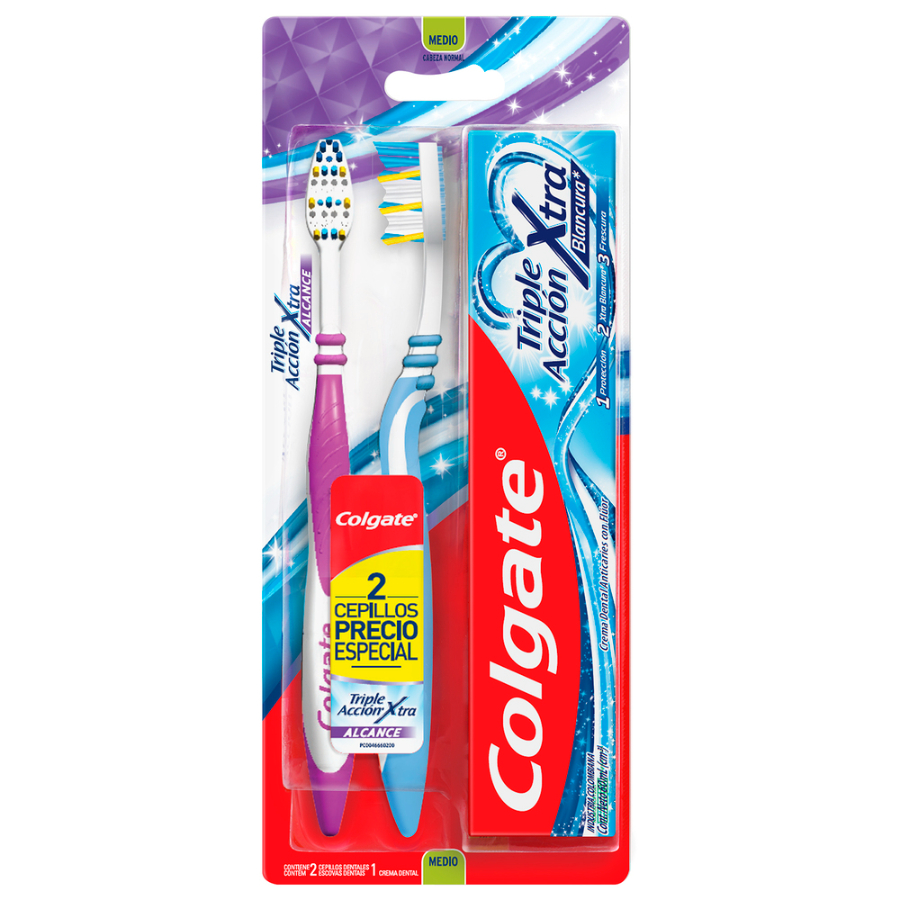 Imagen de  Crema Dental COLGATE Triple Acción Extra Blancura 60 ml + 2 cepillos