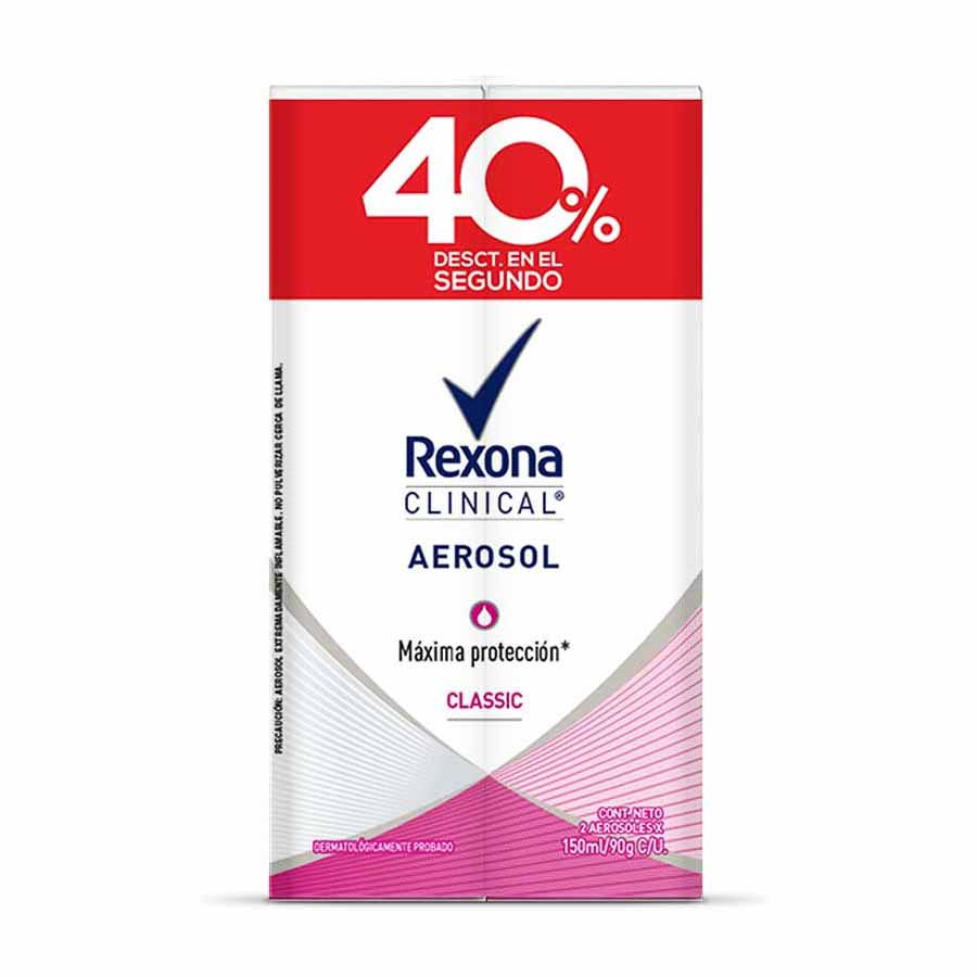 Imagen de Desodorante femenino rexona clinical clasic promo aerosol 150 ml c/u