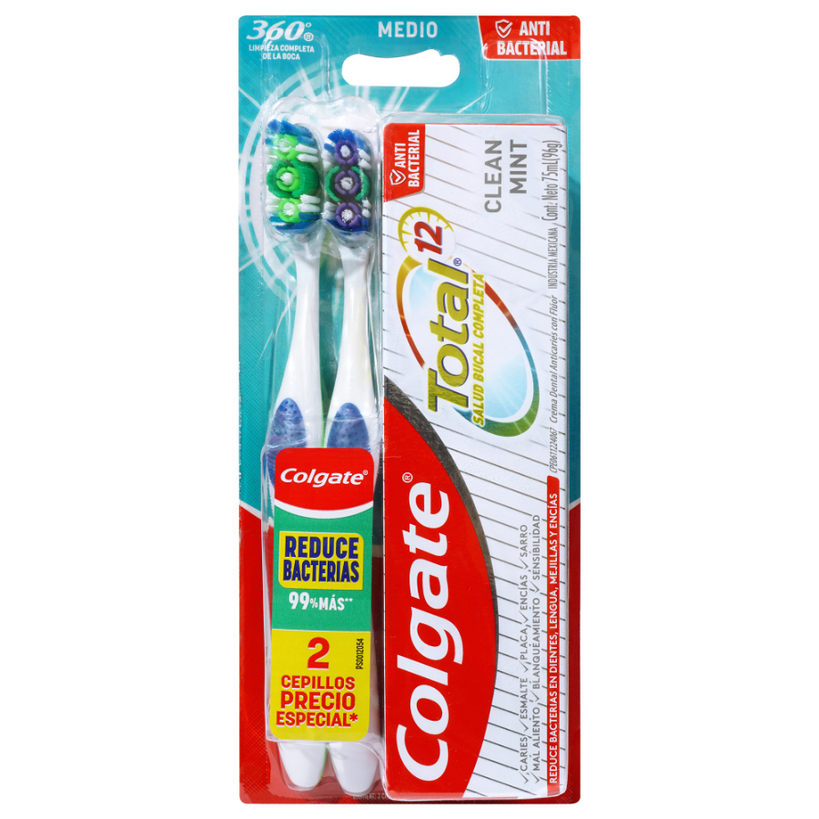Imagen de  Cepillo Dental COLGATE 360° + pasta dental Total Clean 75 ml 104101 2 unidades