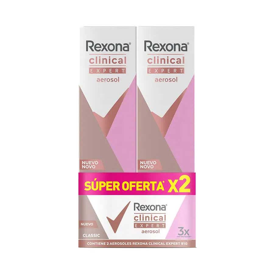 Imagen de Desodorante femenino rexona clinical expert classic promoción aerosol 91 g x 2