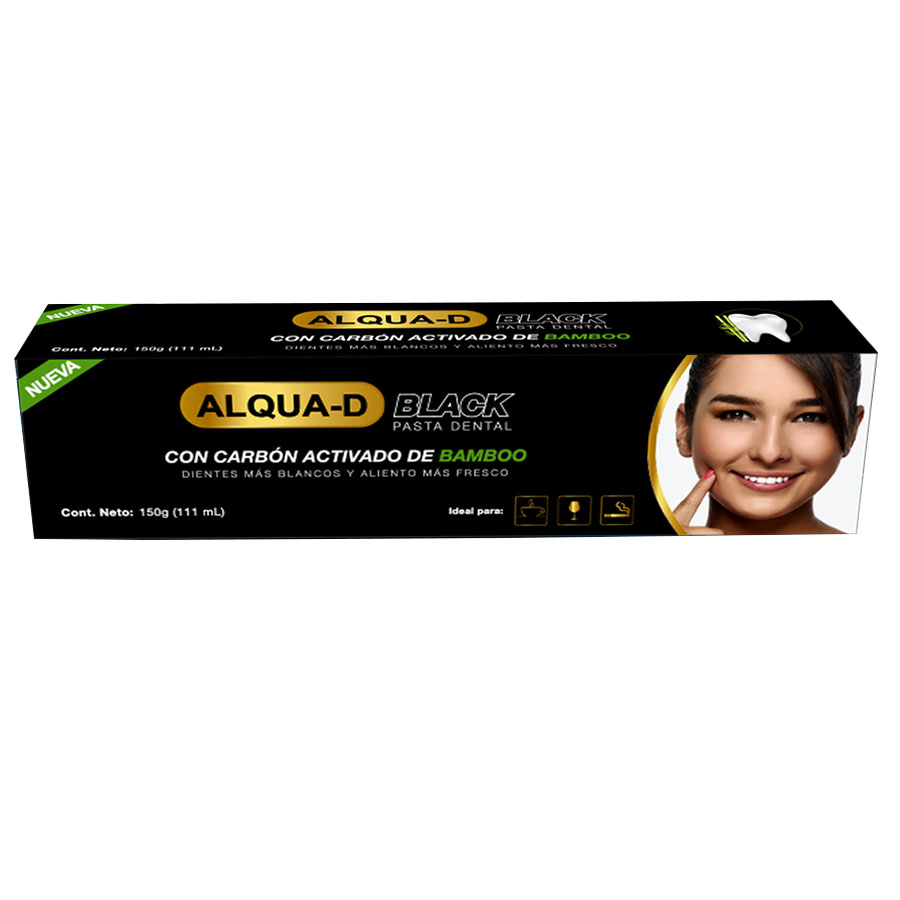Imagen de Crema dental alqua-d black con carbón activado de bamboo menta 150 g + 2 cepillos