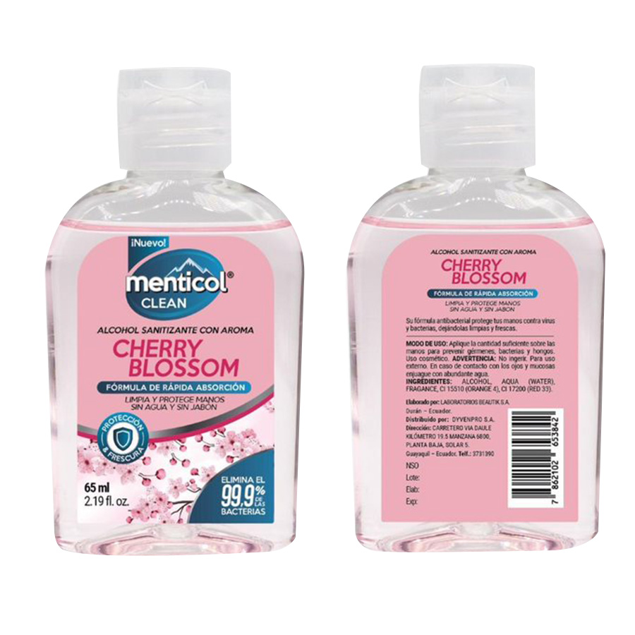 Imagen de Alcohol antiséptico menticol clean cherry blossom 65ml