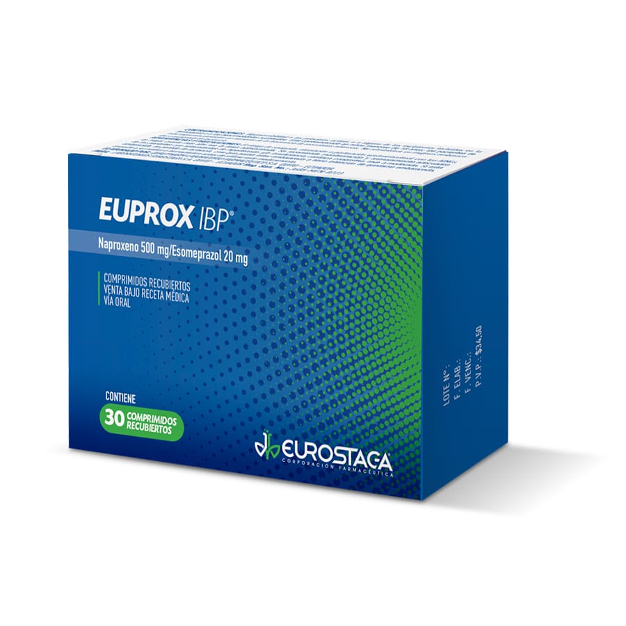 Imagen de Euprox 500/20mg eurostaga  analgésico  antiinflamatorio con protecctor gástrico