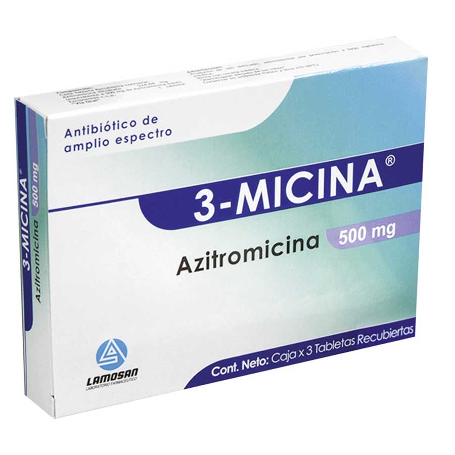 Imagen para  3-MICINA 500 mg LAMOSAN x 5 Tableta Recubierta                                                                                  de Pharmacys