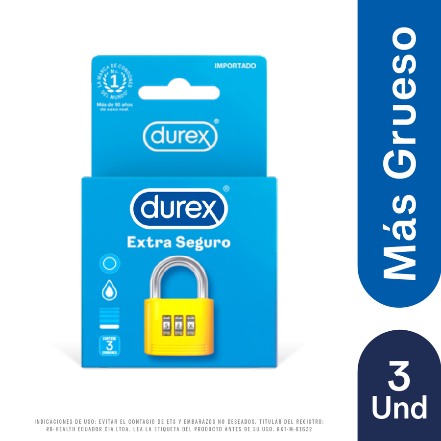 Imagen de  DUREX Condones Extra seguro 11847 Caja de 3 preservativos