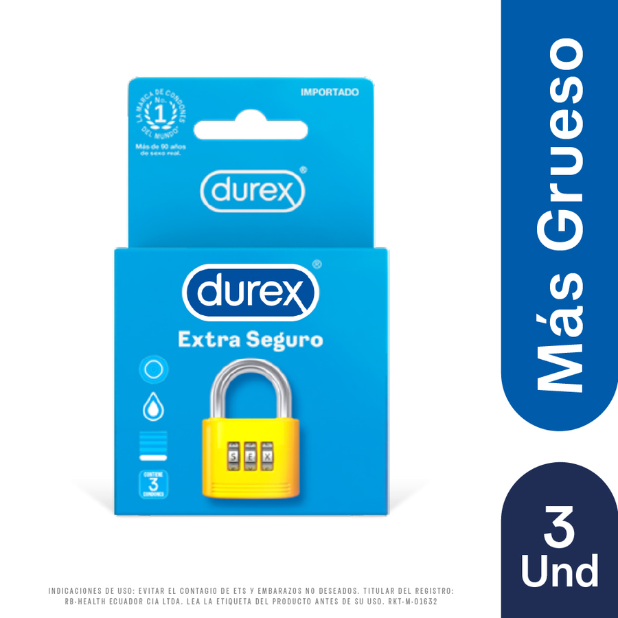 Imagen de Durex condones extra seguro caja de 3 preservativos