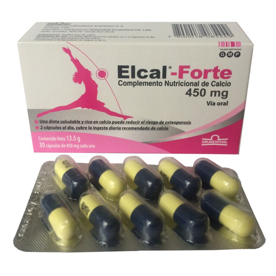 Imagen para  ELCAL 450 mg GRUNENTHAL x 30 Forte Cápsulas                                                                                    de Pharmacys