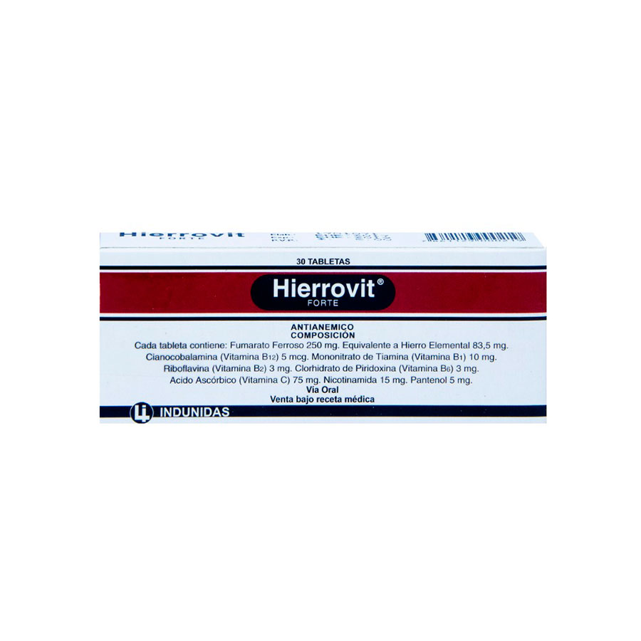 Imagen de Hierrovit 250mg Indunidas Tableta Forte