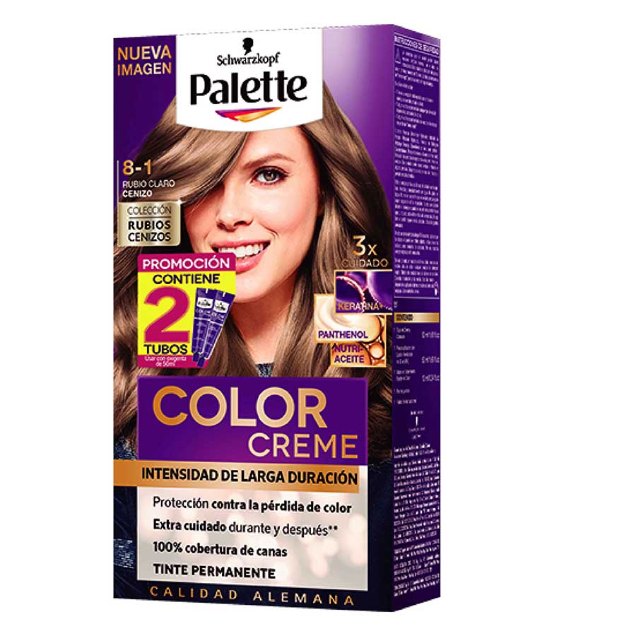 Imagen de Tinte palette 8-1 rubio claro cenizo 2 tubos