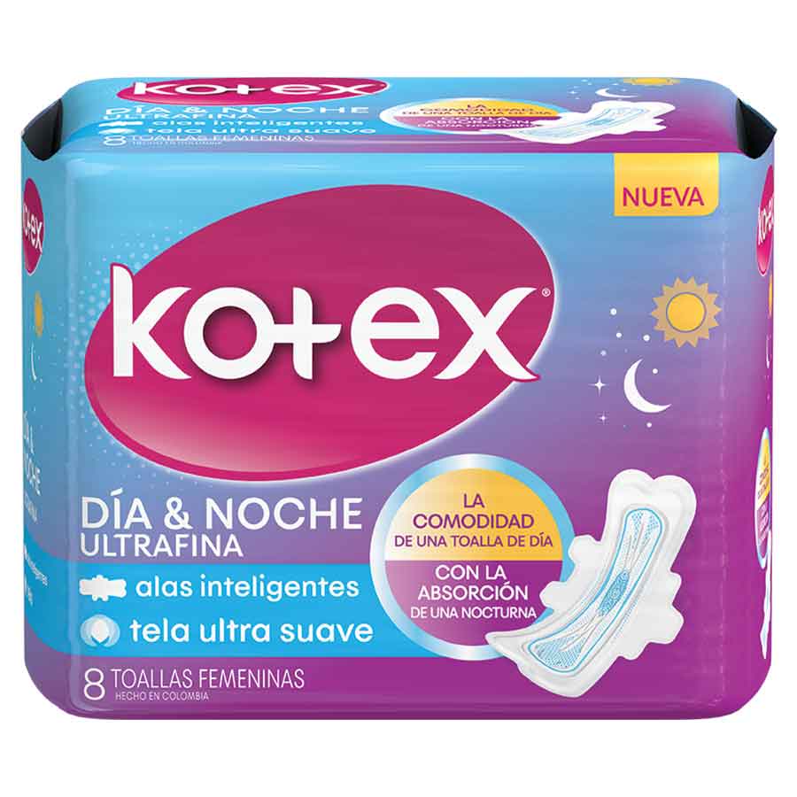 Imagen de  Toalla Sanitaria KOTEX Día & Noche Ultrafina Tela 2337 8 unidades