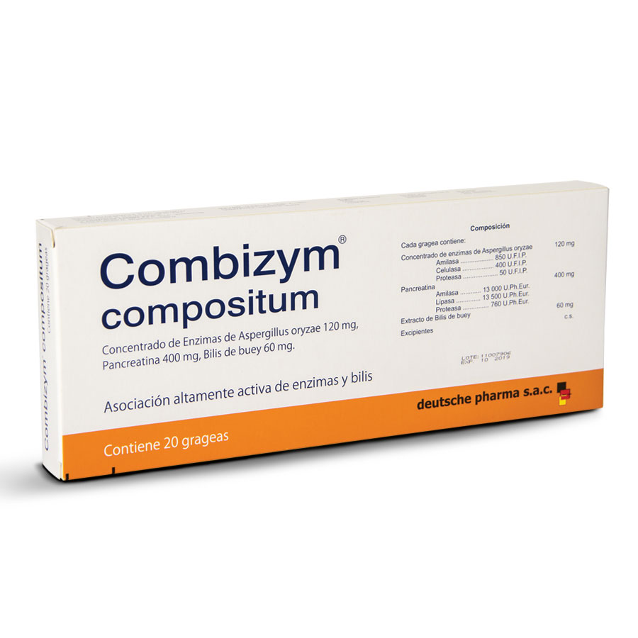 Imagen de Combizym 400/120mg quifatex repr farma sankyo grageas compositum