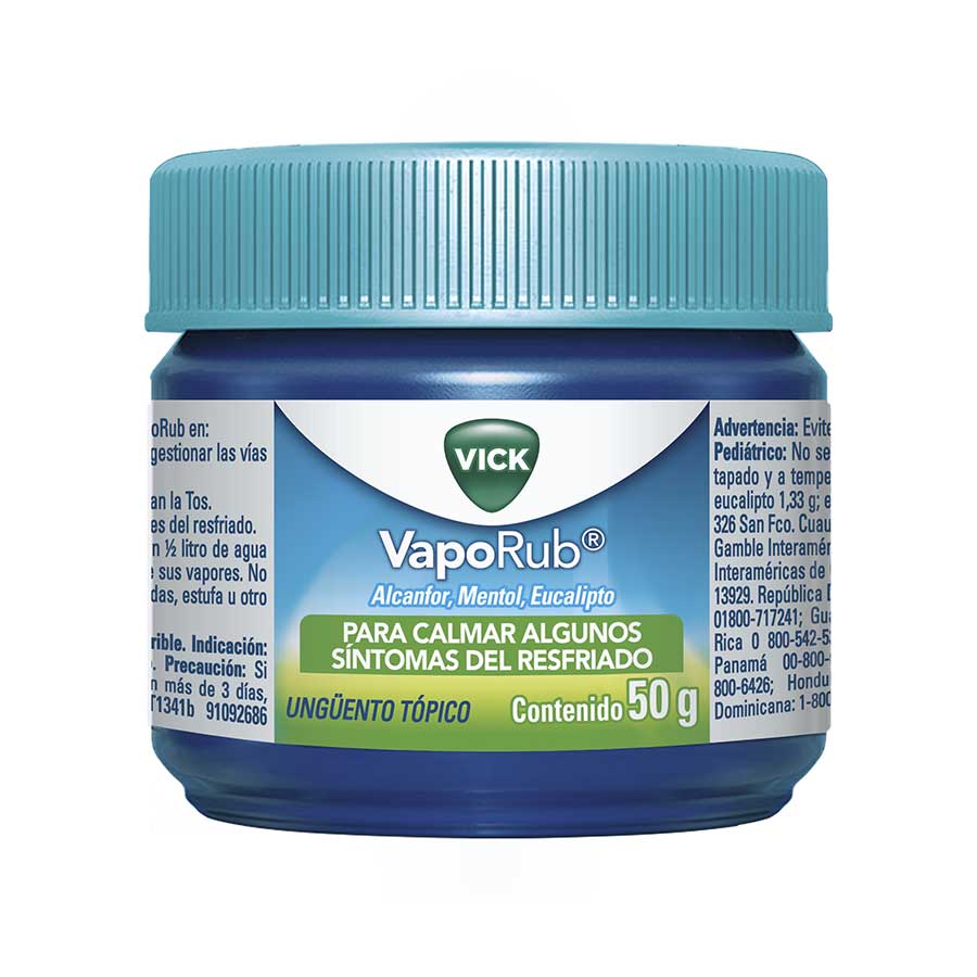 Vicks Vaporub pomada 50 gramos. Alivia síntomas de resfriado y gripe, como