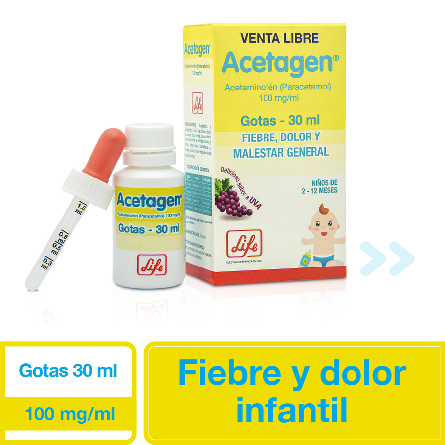 Imagen de Analgésico para niños acetagen uva 100 mg x ml en gotas 30 ml