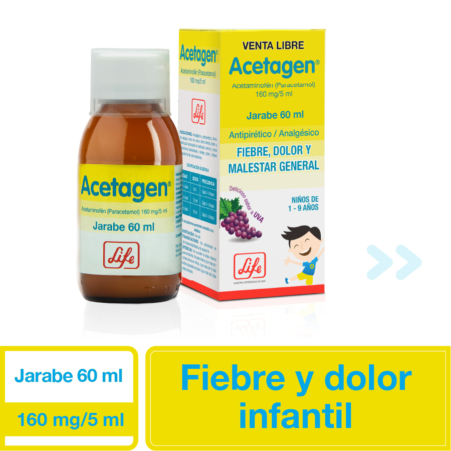 Imagen de  Analgésico para Niños ACETAGEN 160 mg x 5 ml Jarabe 60 ml