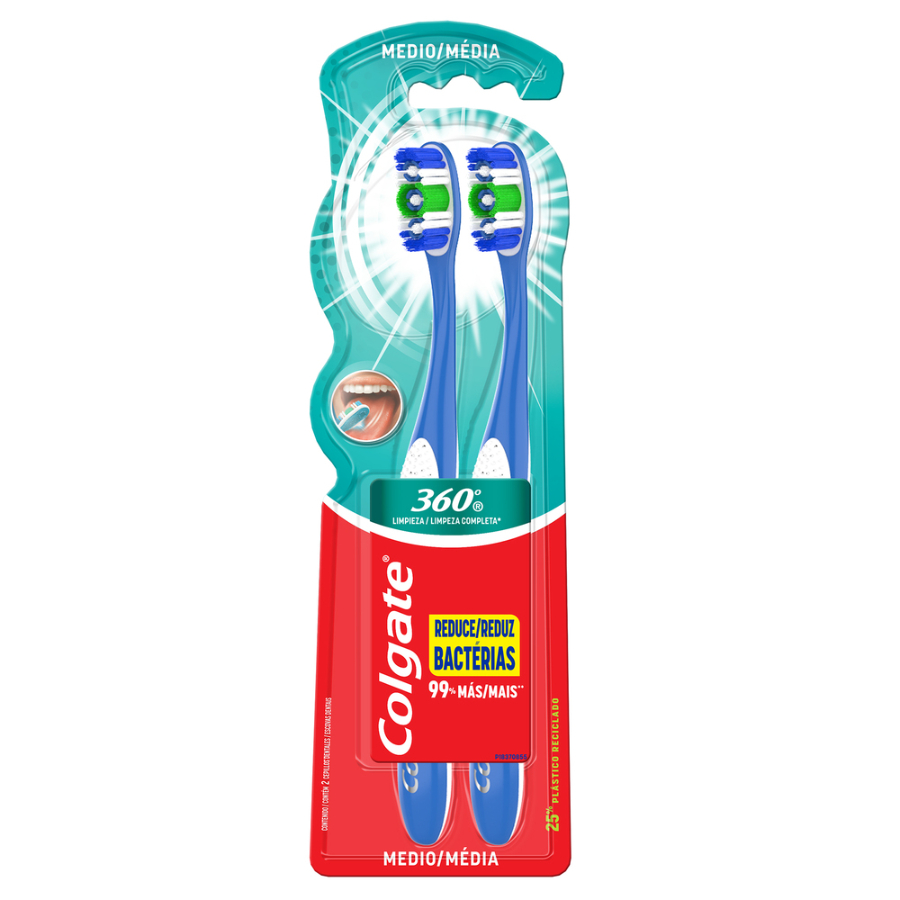 Imagen de  Cepillo Dental COLGATE 360º con Limpiador de Lengua 39869 2 x 1