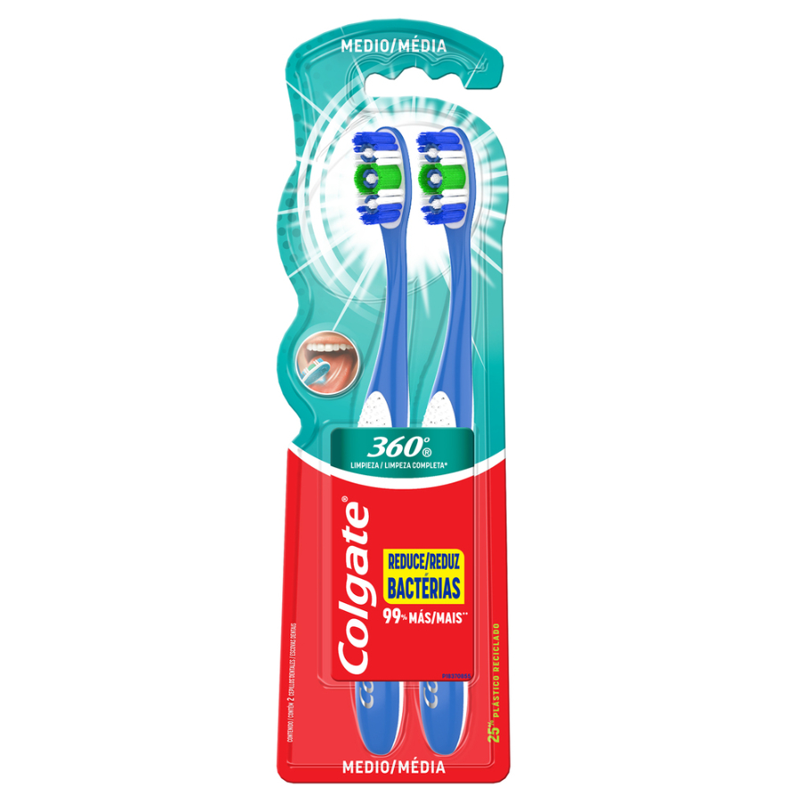 Imagen de Cepillo dental colgate 360º con limpiador de lengua 2 x 1
