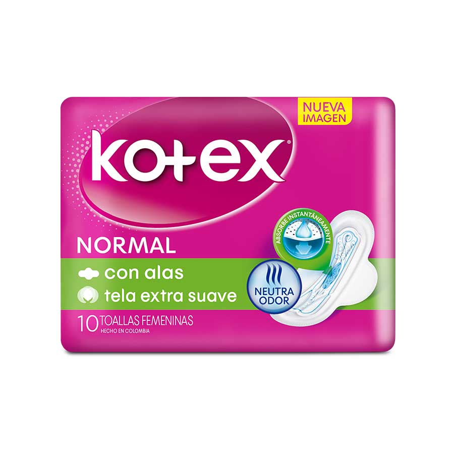 Imagen de Toalla Sanitaria Kotex Normal Con Alas Tela 10 Unidades