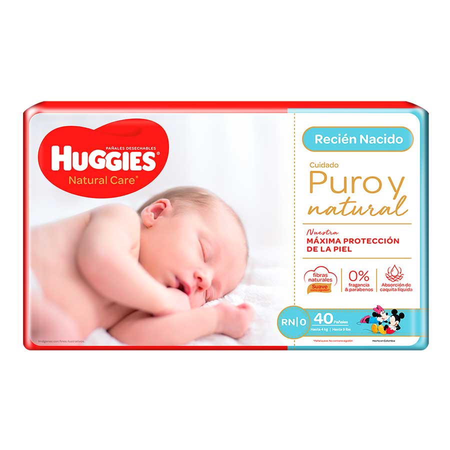 Imagen de Pañal huggies natural care puro y natural recien nacido 40 unidades