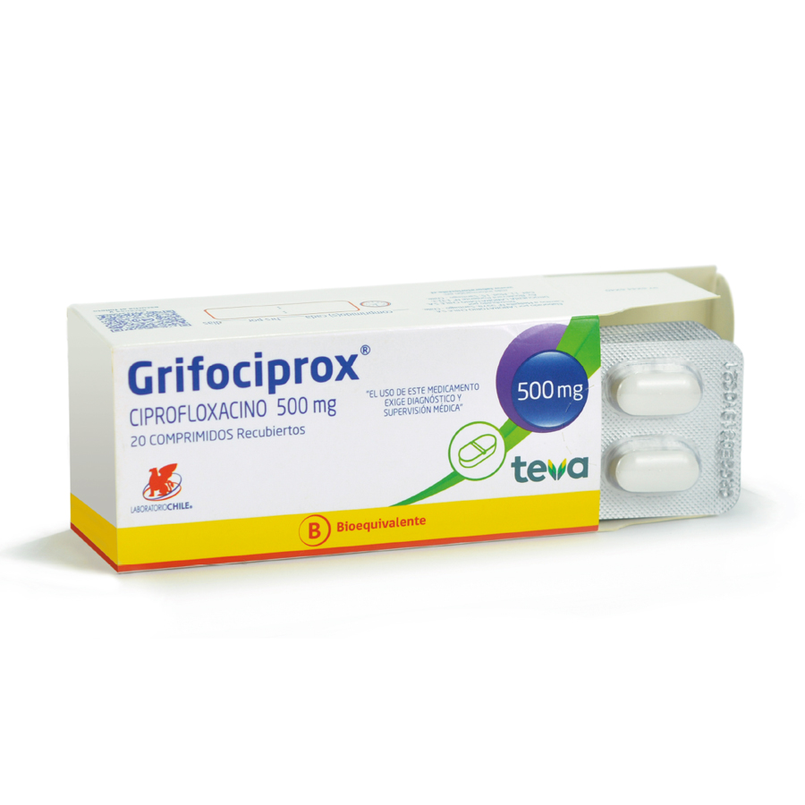 Imagen para  GRIFOCIPROX 500 mg LABORATORIOS CHILE x 20 Comprimidos Recubiertos                                                              de Pharmacys