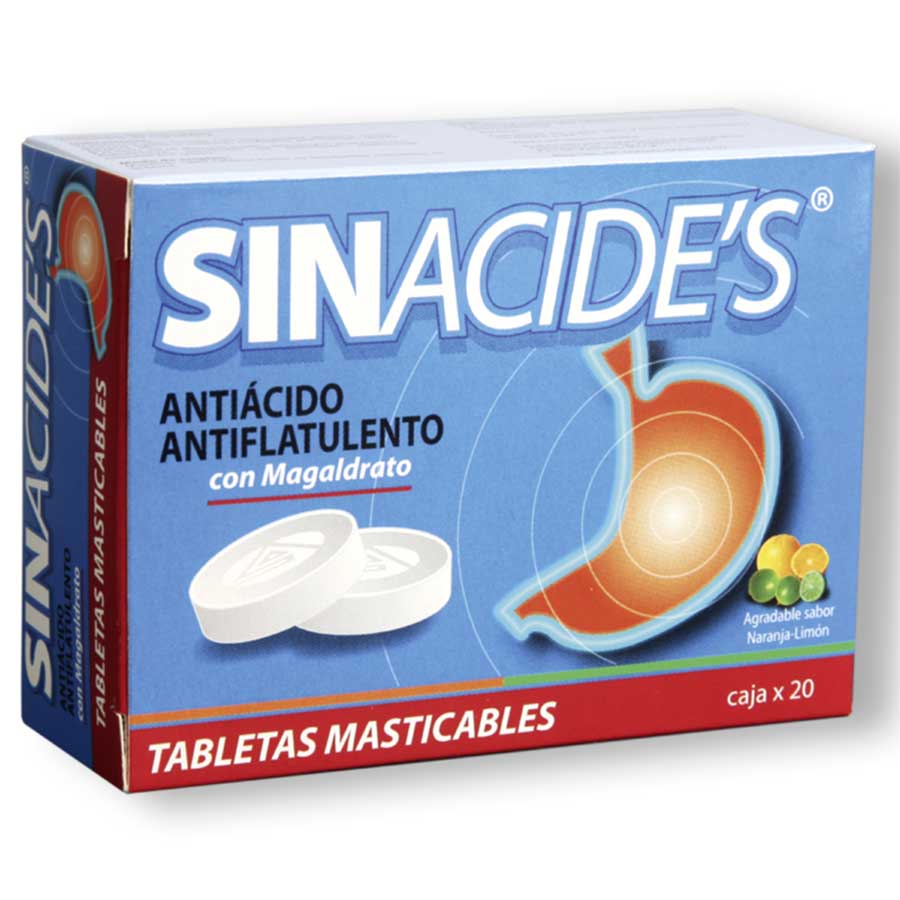 Imagen de Antiácido sinacides 800 mg x 40 mg tableta masticable x 20