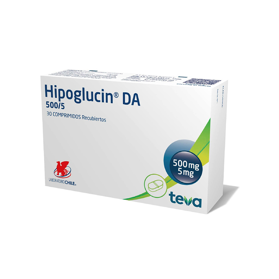 Imagen para  HIPOGLUCIN 500/5mg LABORATORIOS CHILE x 30 Comprimidos recubiertos                                                              de Pharmacys