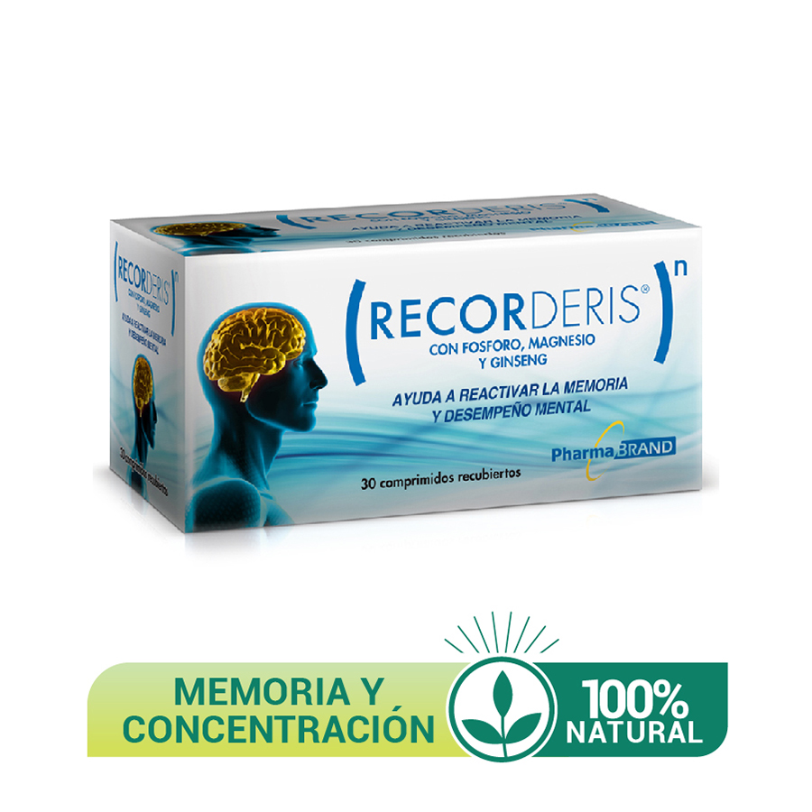 Imagen de Recorderis multivitamínico memoria fósforo, magnesio, selenio, calcio, zinc, ginseng, vitaminas ( a, d,e,b,c) x 30