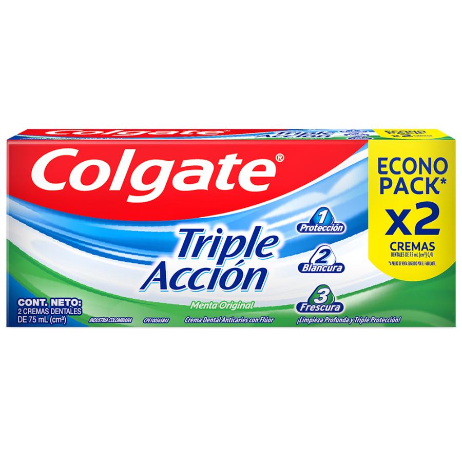 Imagen de Crema dental colgate triple acción 2 x 75 ml