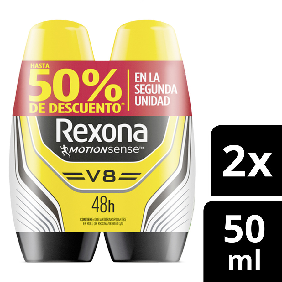Imagen de Rexona roll on v8  desodorante 50 ml x 2
