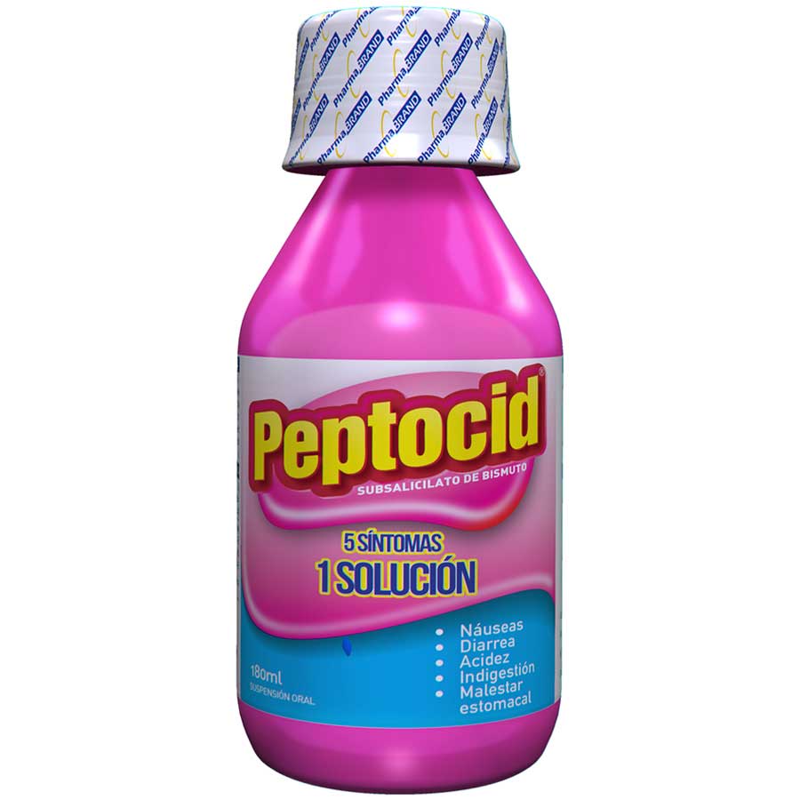 Imagen de Peptocid cada 15 ml contiene 262 mg de subsalicilato de bismuto frasco x 180 ml (incluye tapa dosificadora)