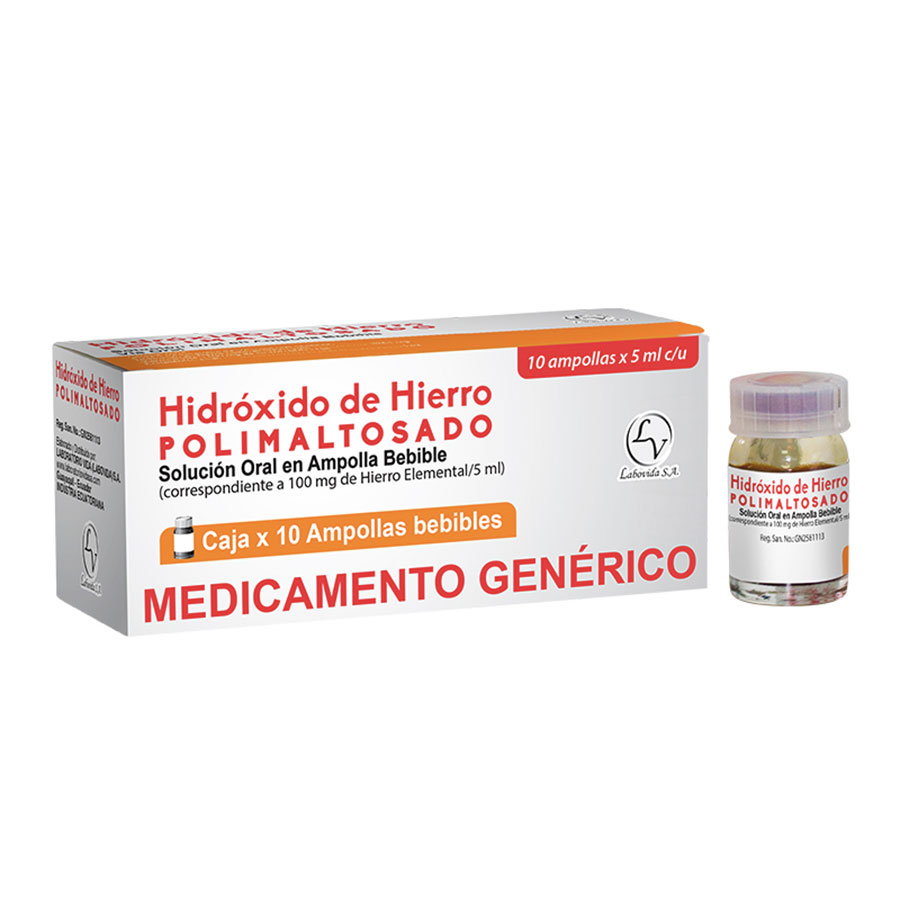 Imagen para  HIDROXIDO HIERRO 100 mg LABOVIDA x 10 Ampolla Bebible                                                                           de Pharmacys