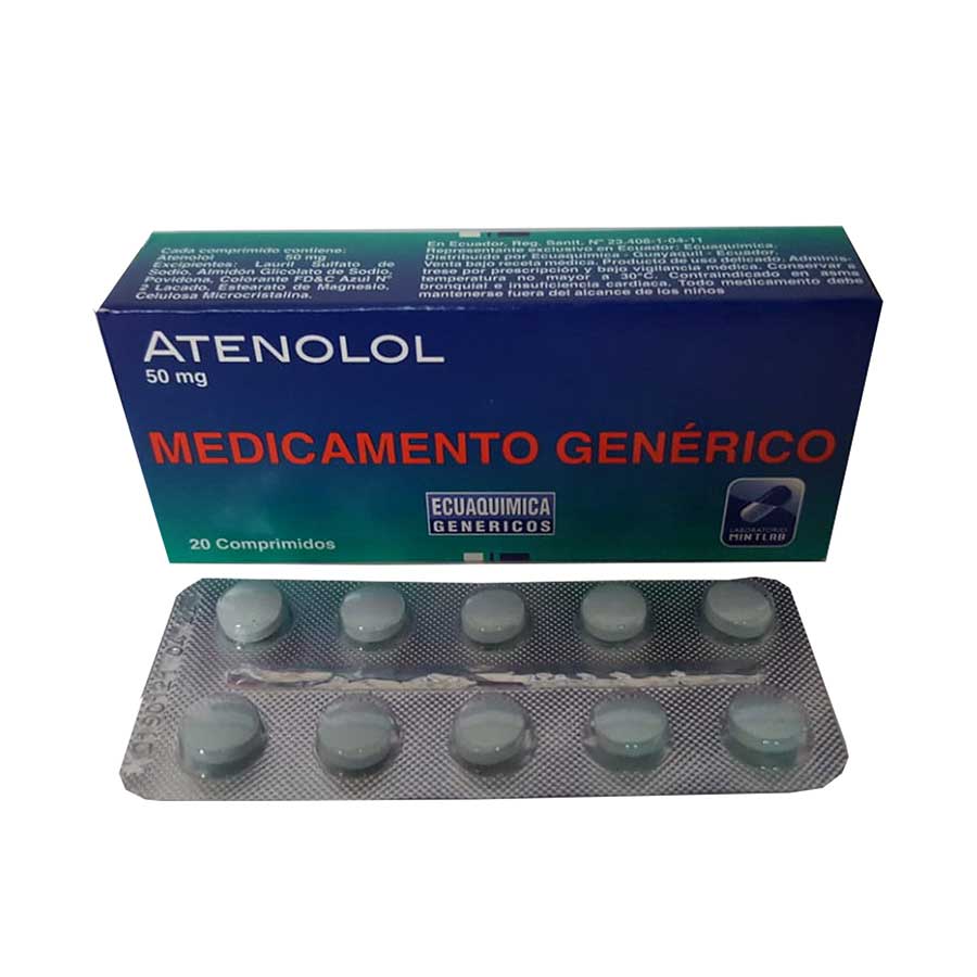Imagen para  ATENOLOL 50 mg ECUAQUIMICA x 20 Comprimidos                                                                                     de Pharmacys
