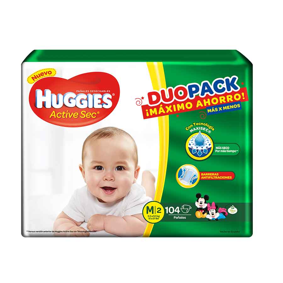 Imagen de Pañal huggies active sec duo pack medium 104 unidades