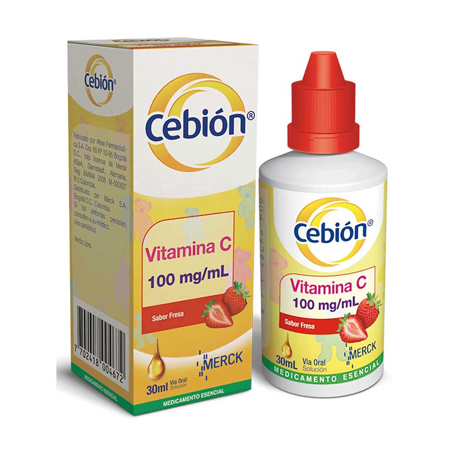 Imagen de Vitamina c cebion fresa 100 mg en gotas 30 ml