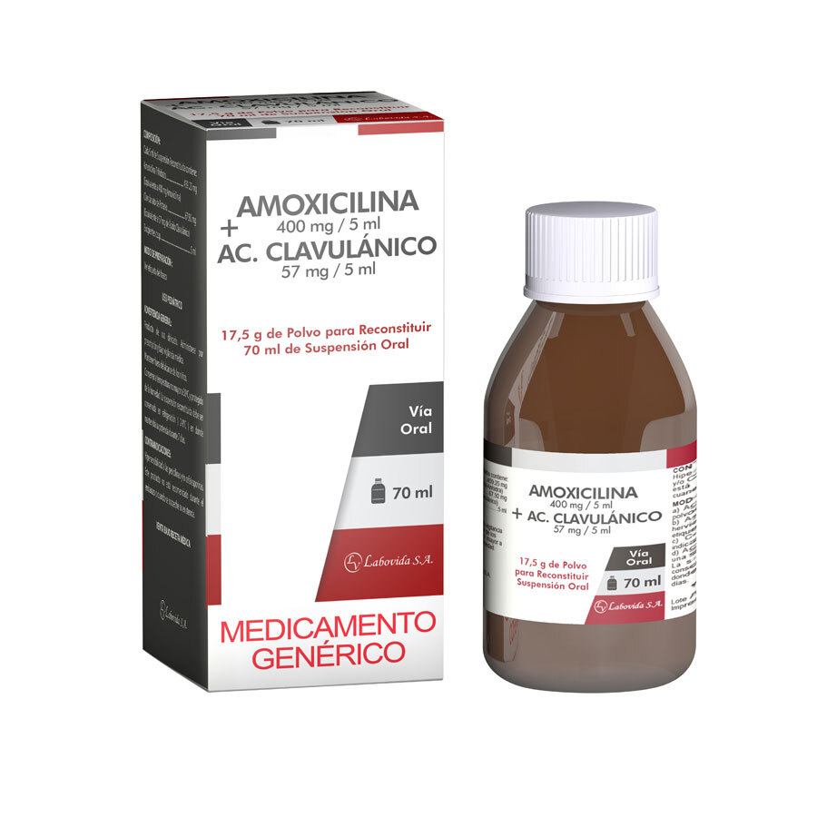Imagen de  AMOXICILINA+ACIDO CLAVULANICO 400 mg x 57 mg LABOVIDA Suspensión