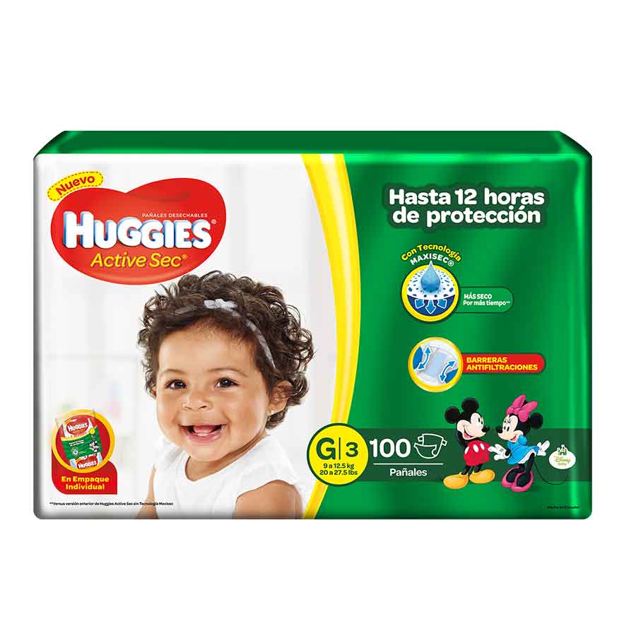 Imagen de Pañal huggies active sec single pack large 100 unidades