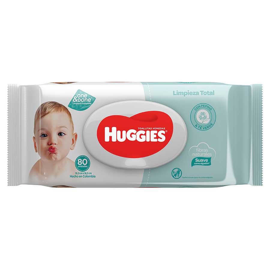 Imagen de Toallita Húmeda Huggies One Done Pepino Té Verde 80 Unidades