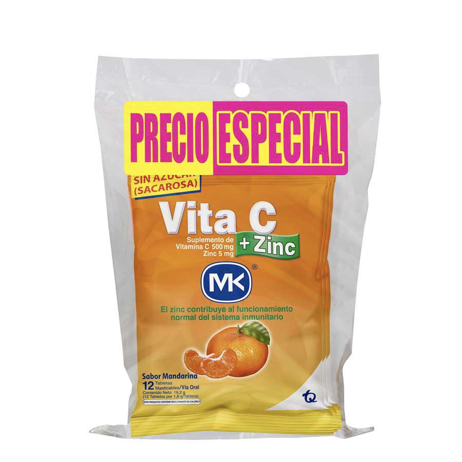 Imagen de  Vitamina C VITA-C Mandarina 500 mg x 5mg Tableta Masticable x 4