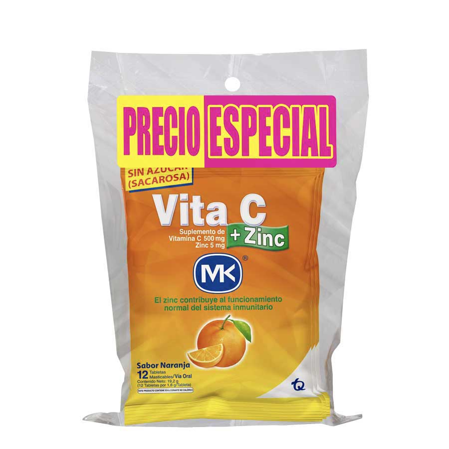 Imagen de  Vitamina C VITA-C Naranja 500 mg x 5 mg Tableta Masticable x 4