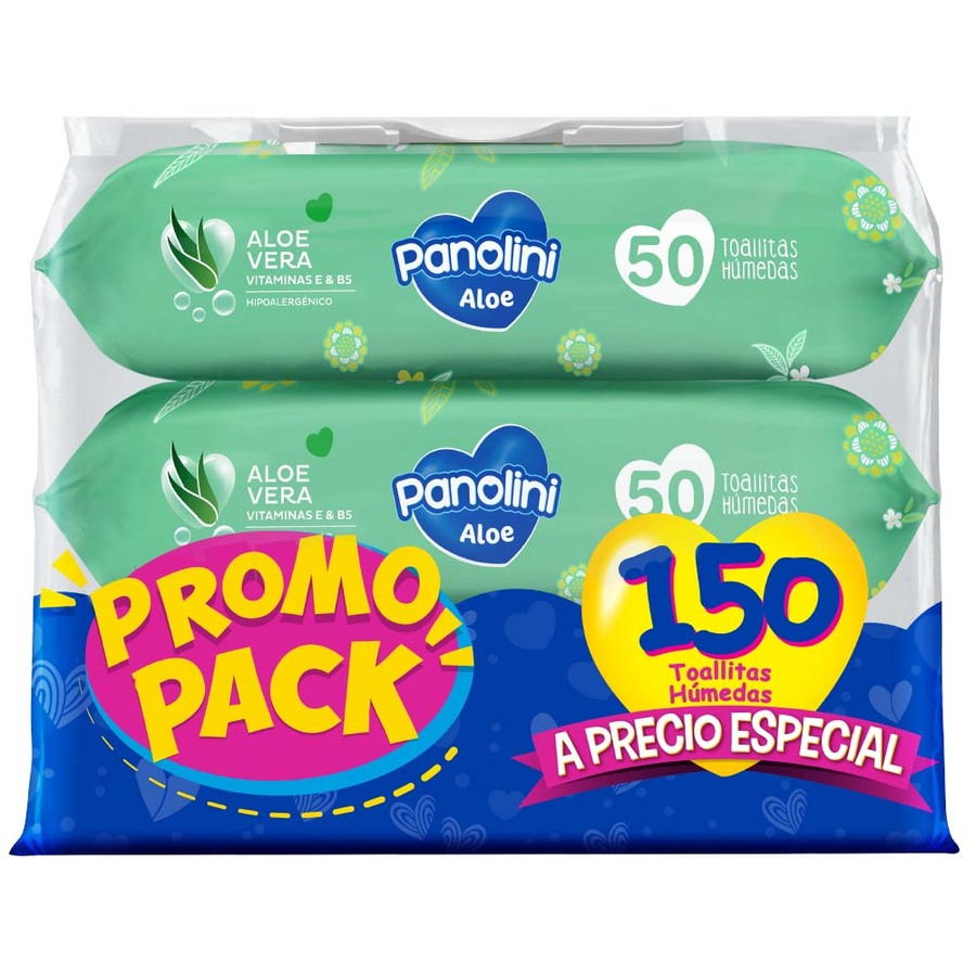 Imagen de Toallita Húmeda Panolini Aloe Triple Pack 150 Unidades